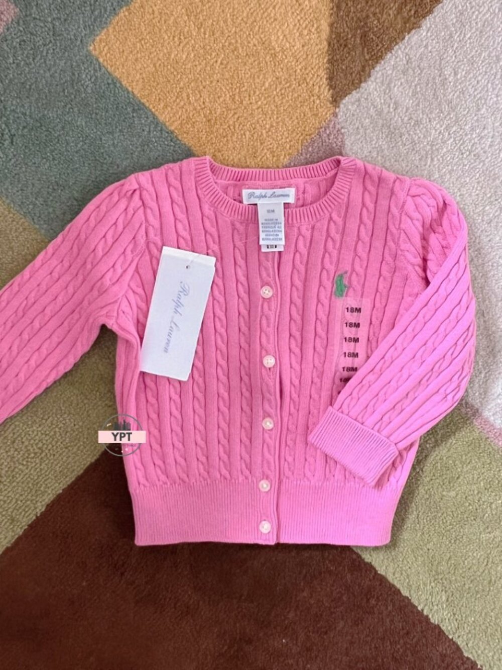 Polo Ralph Lauren Baby Girls Cable-Knit Cotton Cardigan - Laguna Pink / 18M